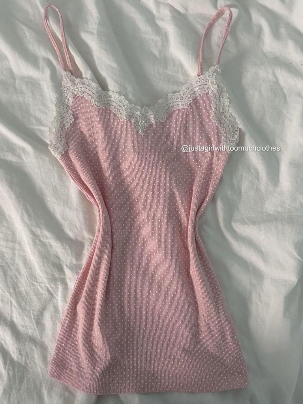 Pink Lace-Trim Camisole with Polka Dots